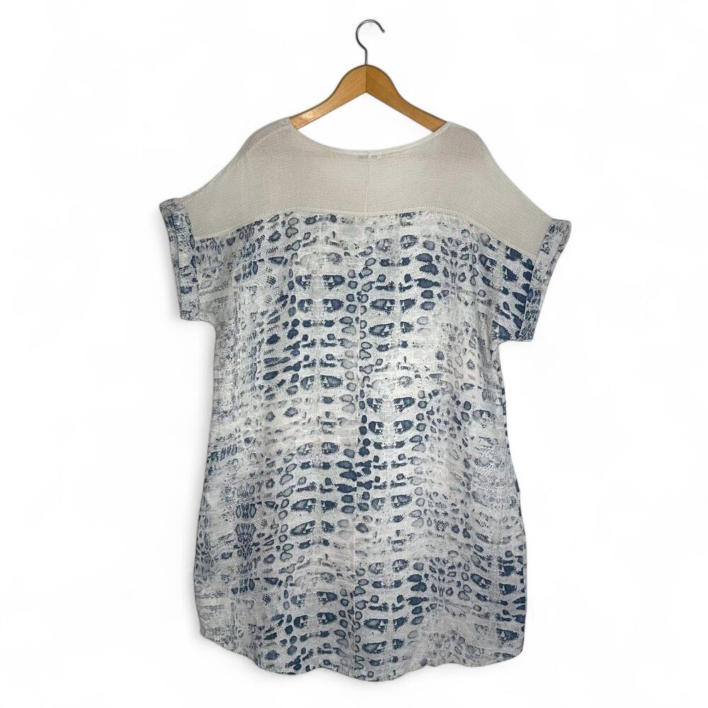 Lungo L'Arno Boxy Linen Dress Size 1X Blue Gray Animal Print Mesh Shirt Dress - Picture 4 of 12